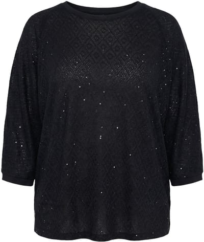 Angel of Style - Dames - Trui loose fit opengewerkt breisel vleermuismouw - Zwart - Maat 42+