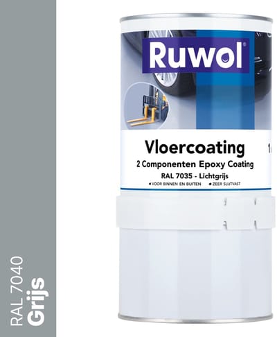Ruwol 2K Epoxy Vloercoating Grijs (RAL 7040) 1 kg - Vloerverf - 3 populaire kleuren - Garagevloer Coating - Slijtvast, naadloos en vloeistofdicht - Eenvoudig Schoon te maken - 2 componenten verf
