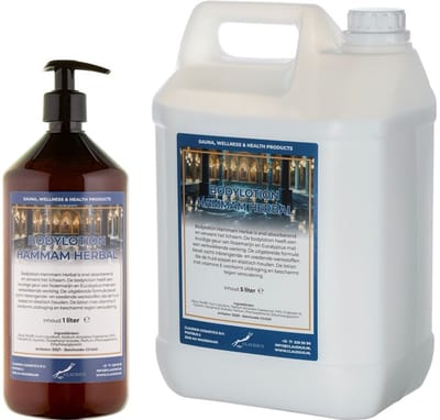 Bodylotion Hammam Herbal 1 liter met gratis pomp - hervulbaar + Jerrycan 5 liter navulling