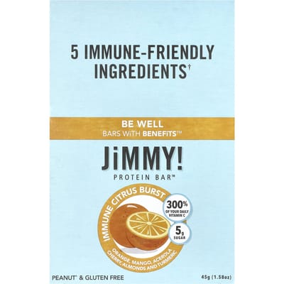 Jimmy !, Be Well, Barres Bénéfices, Barre Protéinée, Explosion d'Agrumes Immunitaire, 12 barres, 45g (1,58 onces) chaque