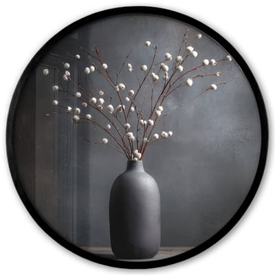 Poster in lijst Rond - Fotolijst 40x40 cm - Posters - Takken - Vaas - Bolletjes - Wit - Ronde posterlijst zwart - Decoratie - Wanddecoratie woonkamer - Muurdecoratie slaapkamer
