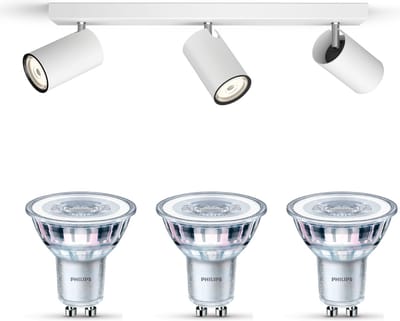 Philips Kosipo Opbouwspot (Wit) - Warmwit Licht - Plafondspot met 3 Lichtpunten - GU10 - Niet Dimbaar