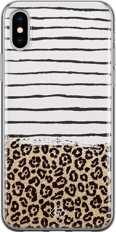 Casimoda® hoesje - Geschikt voor iPhone Xs Max - Luipaard strepen - Siliconen/TPU telefoonhoesje - Backcover - Luipaardprint - Bruin/beige
