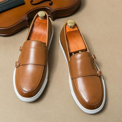 Nieuwe Heren Loafers met Dikke Zool Leren Schoenen Ademend Dubbele Gesp Monk Puntige Neus Formele Schoenen Zwart/bruin Herenschoenen Maat 38-46 44 brown