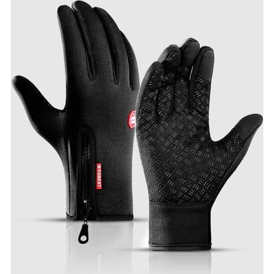 Gants de cyclisme imperméables en polaire pour écran tactile, gants de sport thermiques pour la randonnée et le ski Large noir