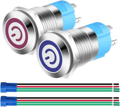 Roestvrij Stalen Zelfborgende Drukknop met LED - 2 Stuks, Waterdichte Tuimelschakelaar voor 12V-24V