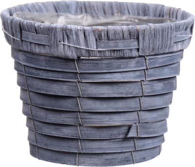 Bloempot/plantenbak handgemaakt riet/rotan mand grijs 16 x 13 cm - plantenpotten