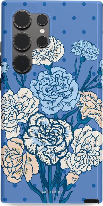 Casetastic hoesje geschikt voor Samsung Galaxy S24 Ultra - Dubbellaagse bescherming - Anjer boeket - Fashion Case - Lavendel Lichtblauw Zilver