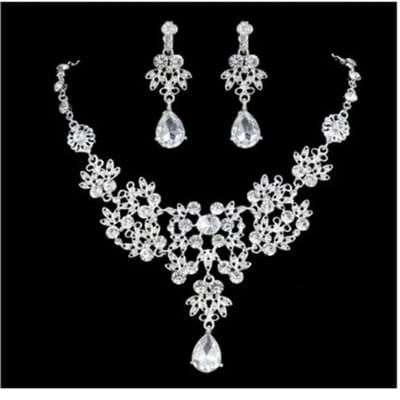 3-delige Dames Sieradenset Bloem Ketting Oorbellen Bruids Bruiloft Accessoires white