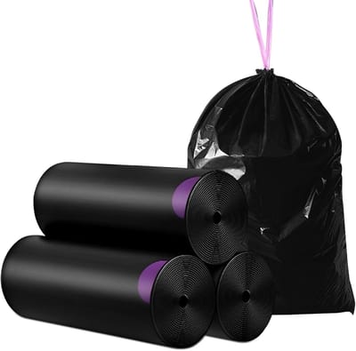 Pack van 261 Afvalzakken met Trekkoord, 25 - 35 L, Zwart, Scheurvaste Huishoudelijke Zakjes voor Tuin en Industrie, 55 x 59 cm (9 Rollen)