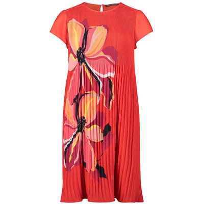 Plisséjurk met bloemenprint - rood / gedess. - Gr. 40 van Goldner Fashion