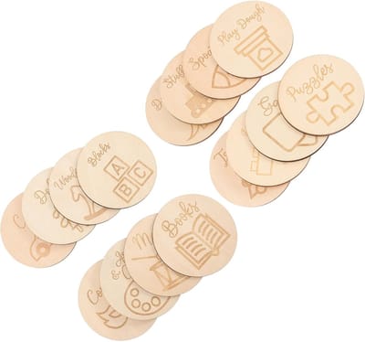 Houten Tags - Labels Cirkels - Speelgoed Opslag - Set van 16 stuks - 7x7cm - Houtkleur