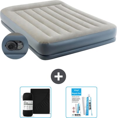 Intex Luchtbed - 2-Persoons - 152 x 203 x 30 cm - Grijs - Inclusief pomp - Hoeslaken en Reparatieset