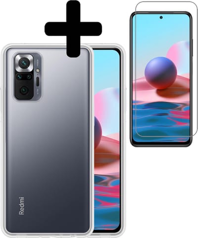 Hoesje - Met Screenprotector - Geschikt voor Xiaomi Redmi Note 10 Pro - Sterk & Shockproof - Back Cover - Siliconen Case - Telefoon Hoes - Telefoonhoesjes - Transparant