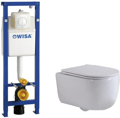 QeramiQ Dely Swirl Toiletset - 36.5x53cm - Wisa XS inbouwreservoir - slim zitting - witte bedieningsplaat - ronde knoppen - glans wit