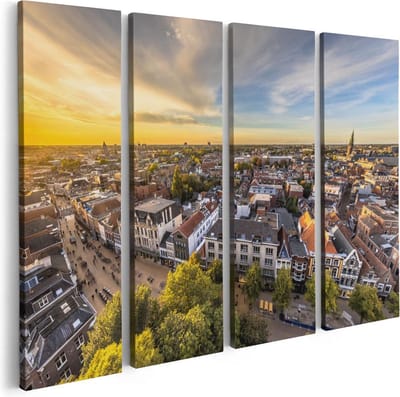 Artaza Canvas Schilderij Vierluik Groningen Skyline Stad bij Zonsondergang - 80x60 - Foto Op Canvas - Canvas Print