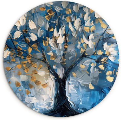 WallCircle® Wandcirkel 120x120 cm - Muurcirkel Boom - Abstract - Levensboom - Verf strepen - Bladeren - Muurdecoratie woonkamer - Wanddecoratie slaapkamer - Kamer decoratie accessoires - Ronde schilderijen - Woonaccessoires binnen cirkel