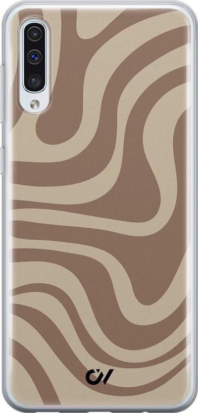 Hoesje geschikt voor Samsung Galaxy A50 - Brown Abstract Waves - - Bruin - Soft Case Telefoonhoesje - TPU Back Cover - Casevibes