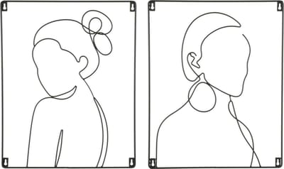 Mica Decorations Wanddecoratie - 2 stuks - zwart metaal - vrouw - L40 x H50cm