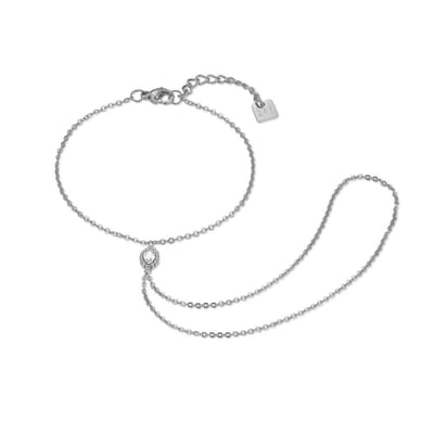 Twice As Nice Ringarmband in edelstaal, 2 rijen met zirkonia Zilverkleurig 16cm+3cm