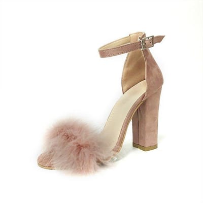 Vrouwen zomer sandalen pluizige peep toe hoge hakken veer dame trouwschoenen groot formaat 39 roze