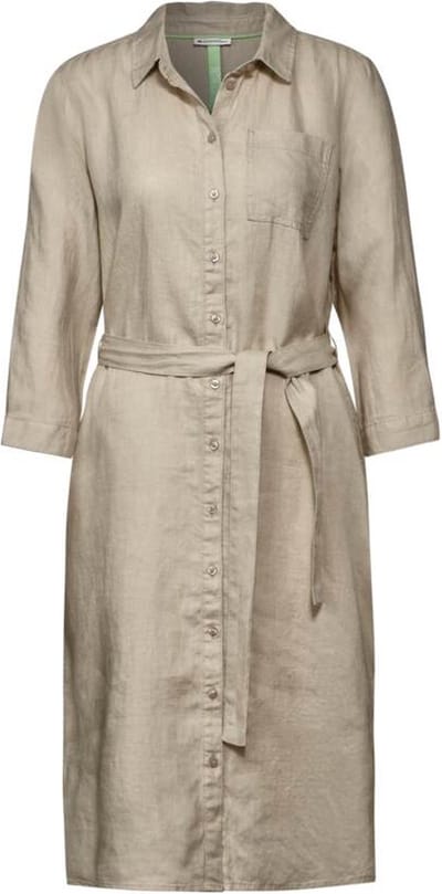 Street One solid Linen Shirt Dress - Dames Jurk - touch of sand - Maat 40