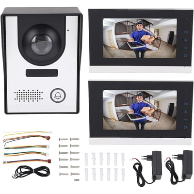 Système de Sonnette Vidéo Filaire Vision Nocturne Infrarouge Déverrouillage à Distance Caméra de Sonnette Vidéo avec 2pcs 7