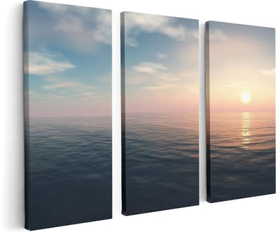 Artaza Canvas Schilderij Drieluik Zee Water Tijdens Zonsondergang - 120x80 cm - Wanddecoratie Woonkamer - Schilderijen - Muurdecoratie