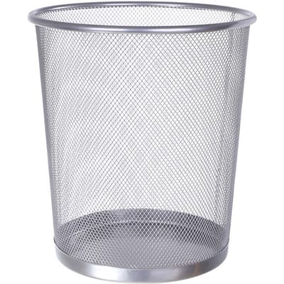 Metalen prullenbak met gaas, ronde, open afvalbak, afvalcontainer voor thuis, keuken, badkamer en kantoor grijze kleur