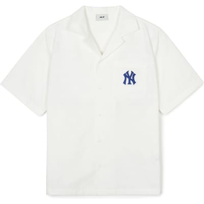 MLB New York Yankees Effen Logo Geborduurd Jacquard Poloshirt Unisex shirts Wit 3AWSM0343-50WHS M white