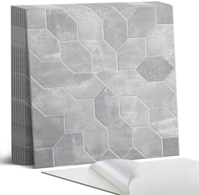 Coloray Plaktegels - Zeshoekig patroon in mozaïek Portugese Tegels - 30 cm x 30 cm - Grijs Plaktegels - 9 stuks - Vierkant PVC Tegels - Plaktegels Keuken - Zelfklevende Vloertegels - Vinyltegels Vloer Zelfklevend - Zelfklevende Tegels