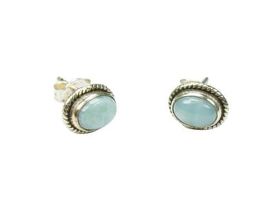 Zilveren knop oorbellen Larimar 925 zilver