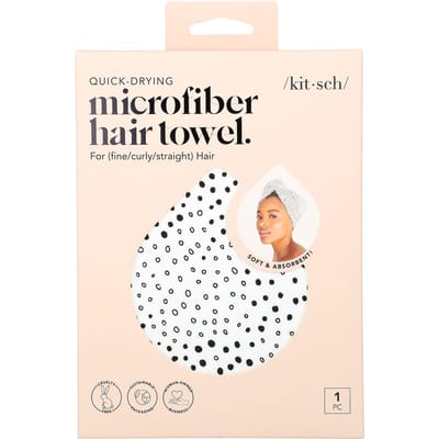 Kitsch, serviette à cheveux en microfibre à séchage rapide, micro-points, 1 type white