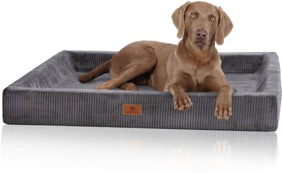 Knuffelwuff orthopedisch hondenbed van ribfluweel met handgeweven uiterlijk Santiago M-L 85 x 63 cm grijs