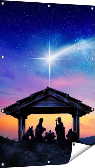 Gards Tuinposter Heilige Familie van Jezus met de Ster van Bethlehem - 80x120 cm - Tuindoek - Tuindecoratie - Wanddecoratie buiten - Tuinschilderij