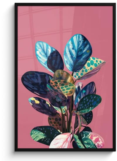 Poster in lijst - Fotolijst 80x120 cm - Posters - Plant - Bladeren - Stippen - Abstract - Posterlijst zwart - Decoratie - Wanddecoratie woonkamer - Muurdecoratie slaapkamer