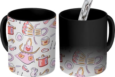Magische Mok - Foto op Warmte Mokken - Koffiemok - Patronen - Keuken - Schort - Koken - Pastel - Magic Mok - Beker - 350 ML - Theemok