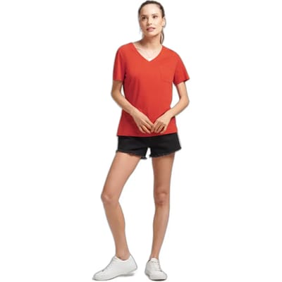 Superdry - Studios T-shirt van biologisch katoen met V-hals en borstzak - Dames - T-shirts