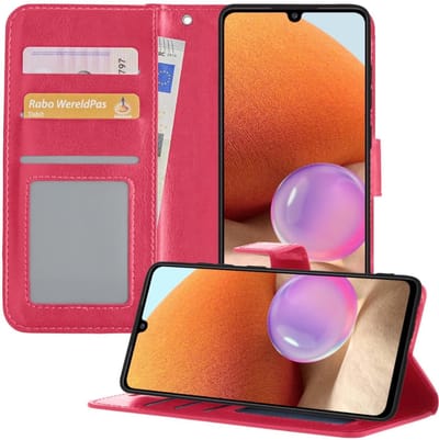 Hoesje - Geschikt voor Samsung Galaxy A32 5G - Luxe Bookcase - Walletcase Hoes - Portemonnee - Cover - Telefoonhoes - Donkerroze