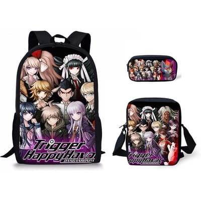 Klassiek Danganronpa Patroon 3D Print 3 stuks/Set leerling Schooltassen Laptop Dagrugzak Rugzak Schuin gedragen schoudertas Etui