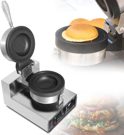 Burger Wafelijzer - Keukenmachine - Snelle Maaltijden - Dubbelzijdig Verwarmen - 11.5cm Diameter - Zilver
