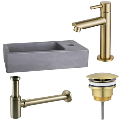 FugaFlow Eccelente Pietra fonteinset - 40x22x8cm - 1 kraangat - fonteinkraan messing geborsteld - beton