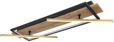 LED plafondlamp houtlamp messing woonkamerlamp verstelbaar, metaal aluminium zwart MDF, 32W 1550lm 3000K warm wit, L 81,5 cm