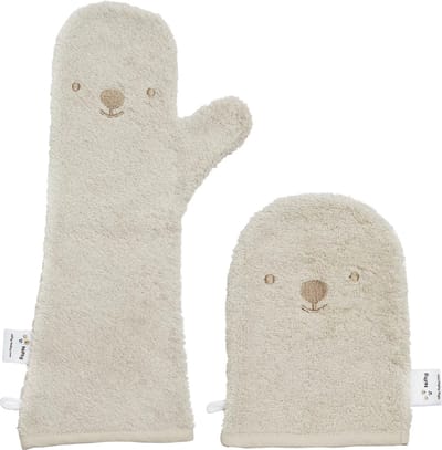 Voordeelset - Nifty - The Original Baby Shower Glove met washandje – baby douche handschoen voor beter grip op je baby bij het douchen - Lange washand met washandje - kraamcadeau - Vanilla Combi-deal
