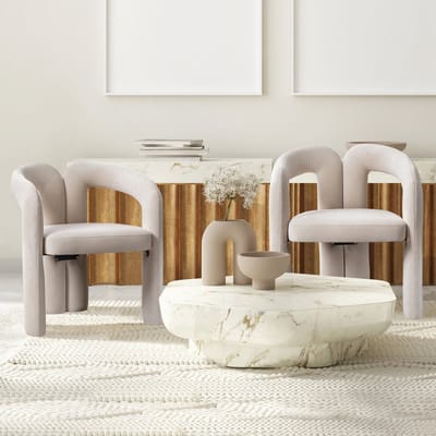 Gutent Fauteuil, Beige, Fluweel, Set van 2, Gestoffeerde Accent Stoel/Eetkamerstoel/Bucket Bijzetstoel, Woonkamer Keuken Lounge Stoel