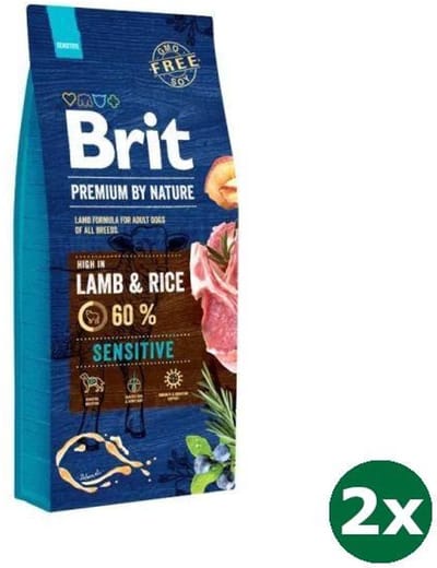 2x15 kg Brit premium by nature sensitive lamb hondenvoer