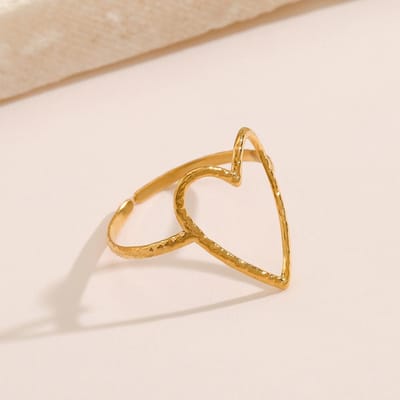 Roestvrij Staal Hol Hart Ring Voor Vrouwen Westerse Stijl Open Ring Feest Sieraden Cadeau Groothandel beige