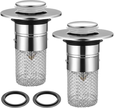 Universele Roestvrijstalen Afvoerstop - Met Haarfilter en Push-up Klep - Voor Wastafels - Voor Afvoeren van 34-40 mm