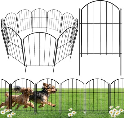 Roestvrijstalen Dierenbarrière zonder graven, 17" x 10ft, 10 Panelen met Decoratieve Rand voor Tuin, Bloembedden en Terrasdecoratie