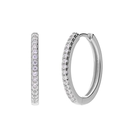Lucardi Dames Zilveren oorbellen met zirkonia 20mm - Oorbellen - 925 Zilver - Zilverkleurig